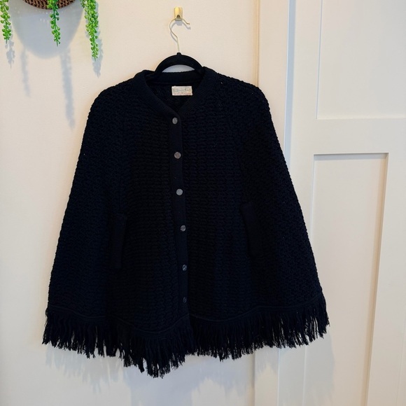 Bams Knits Jackets & Blazers - Vintage Bams Knits San Francisco 100%Acrilan Black Fringe Women's Knit Cape Coat
